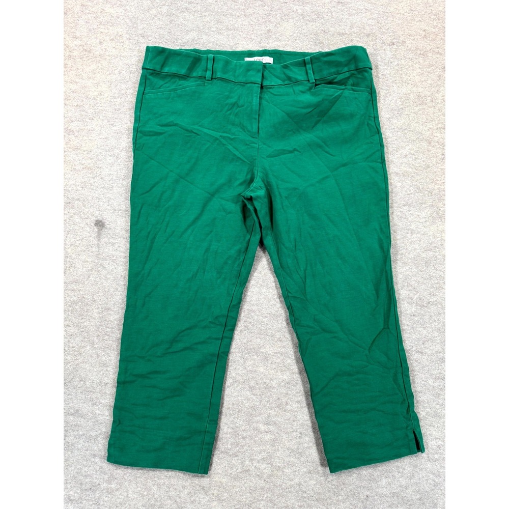 Loft The Riviera Dress Pants Womens 14 Petite Green Cotton Stretch Ankle Slit